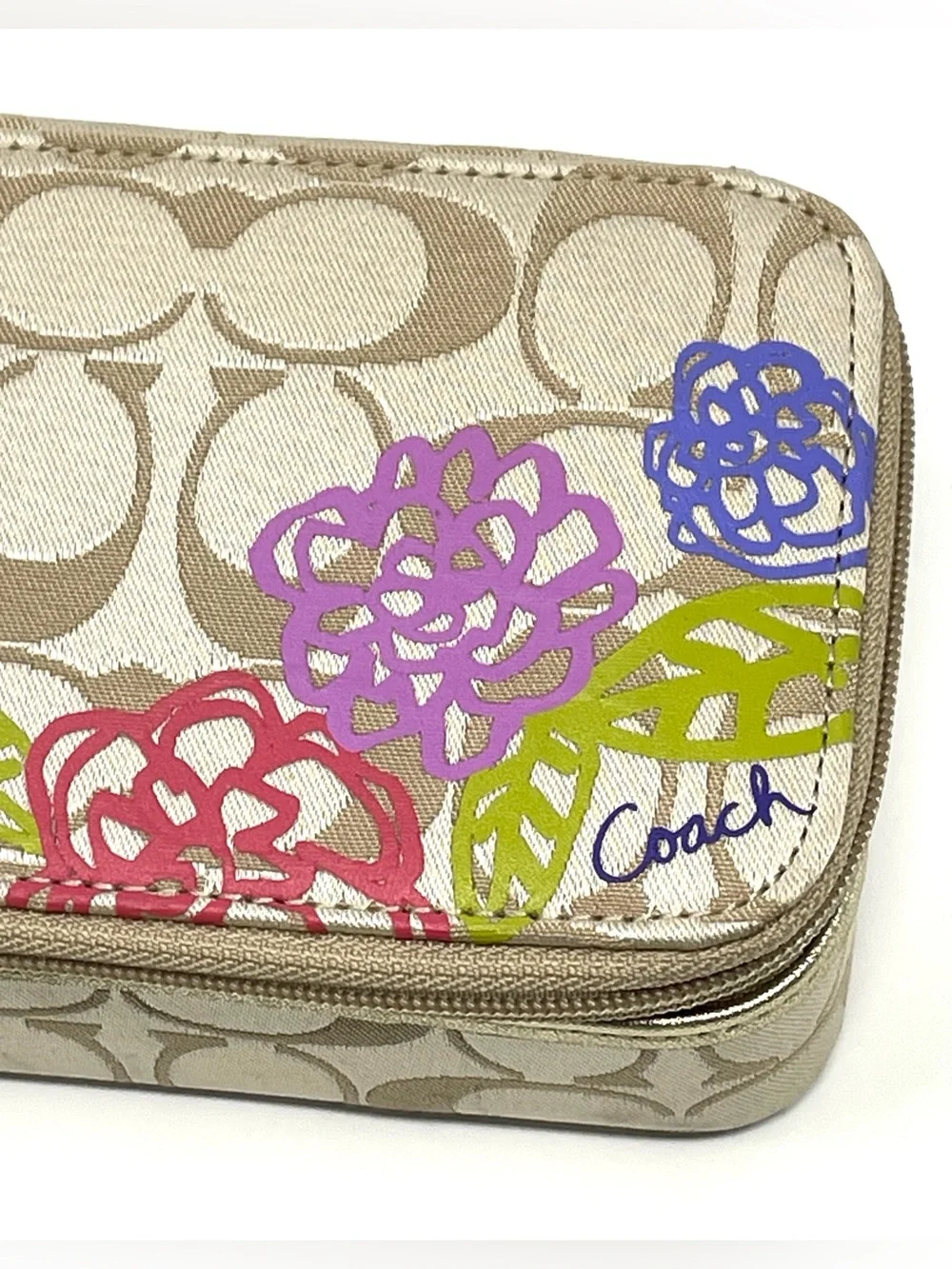 Coach Daisy Applique Signature Jewelry Case Small 6x4x2